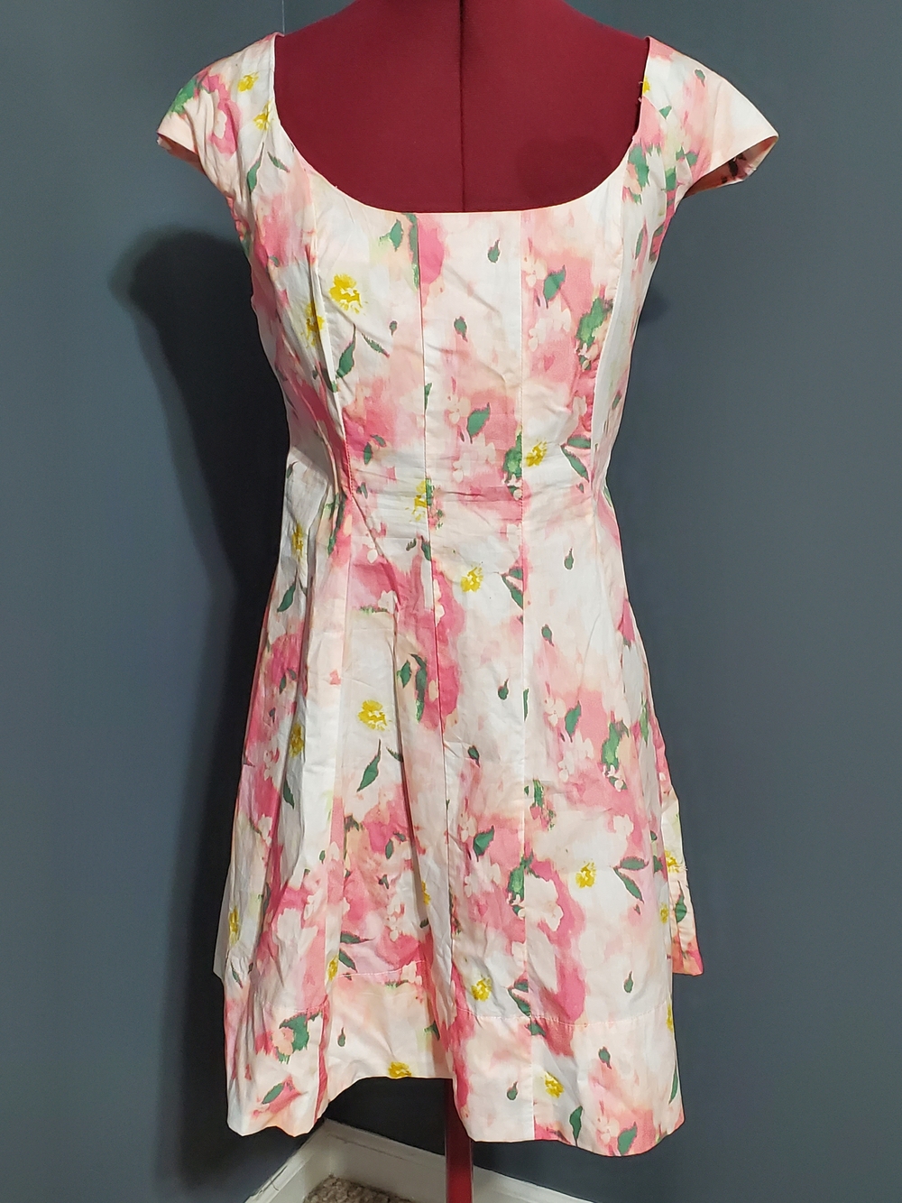 NWT a new day Pink Cream Floral Scoop-Neck Mini Dress Fit & Flare Women's Size 8
